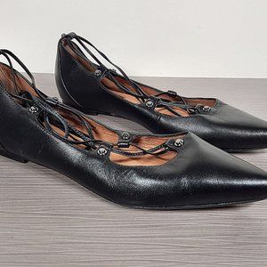 Halogen 'Owen' Pointy Toe Ghillie Flat Black Leather Womens Size 7.5 M